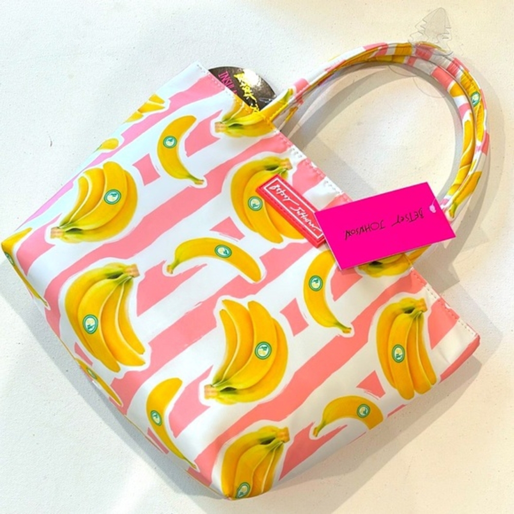NWT Betsey Johnson Insulated Lunch Tote Bananas Pink and White Striped